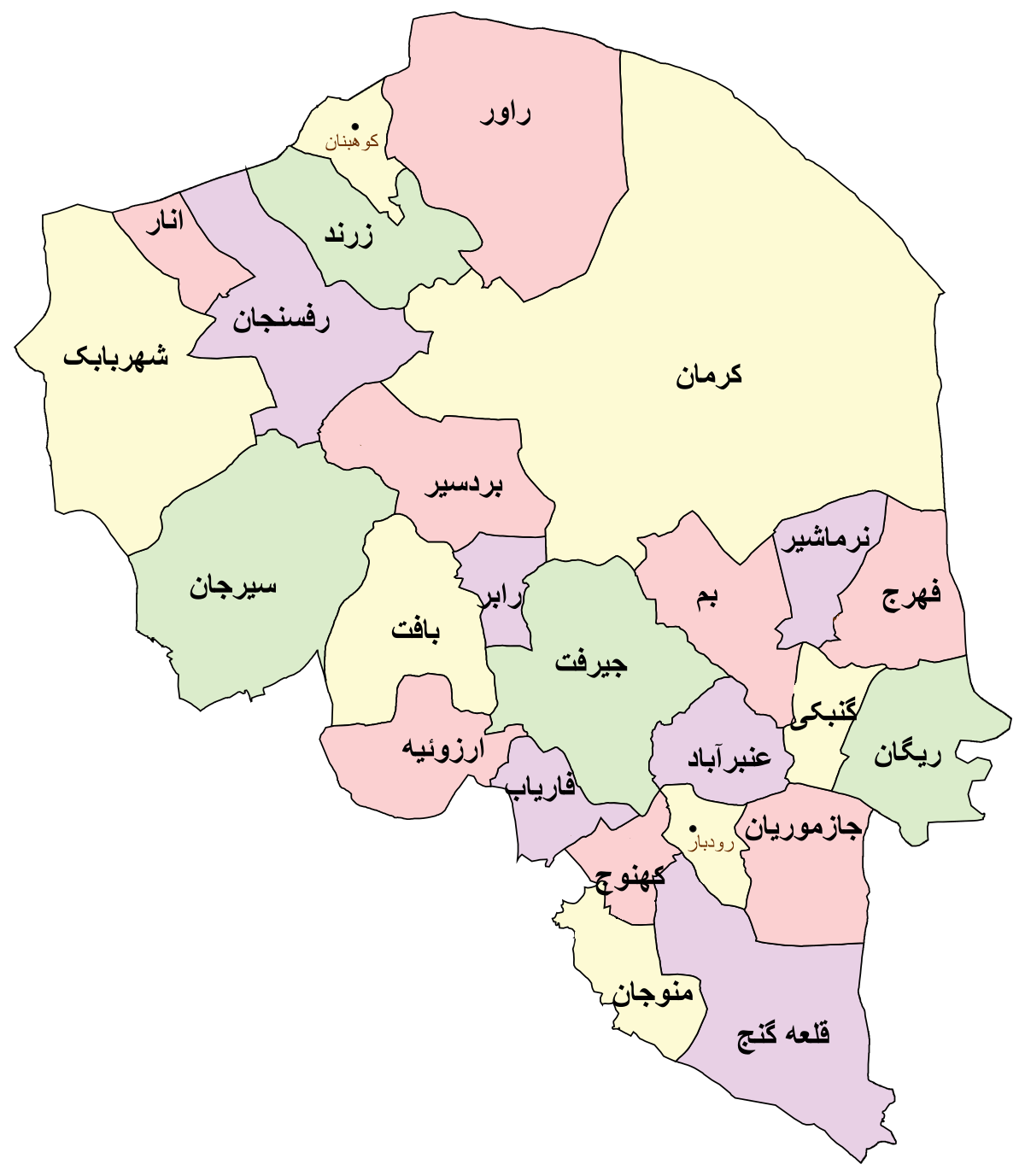 نقشه استان کرمان